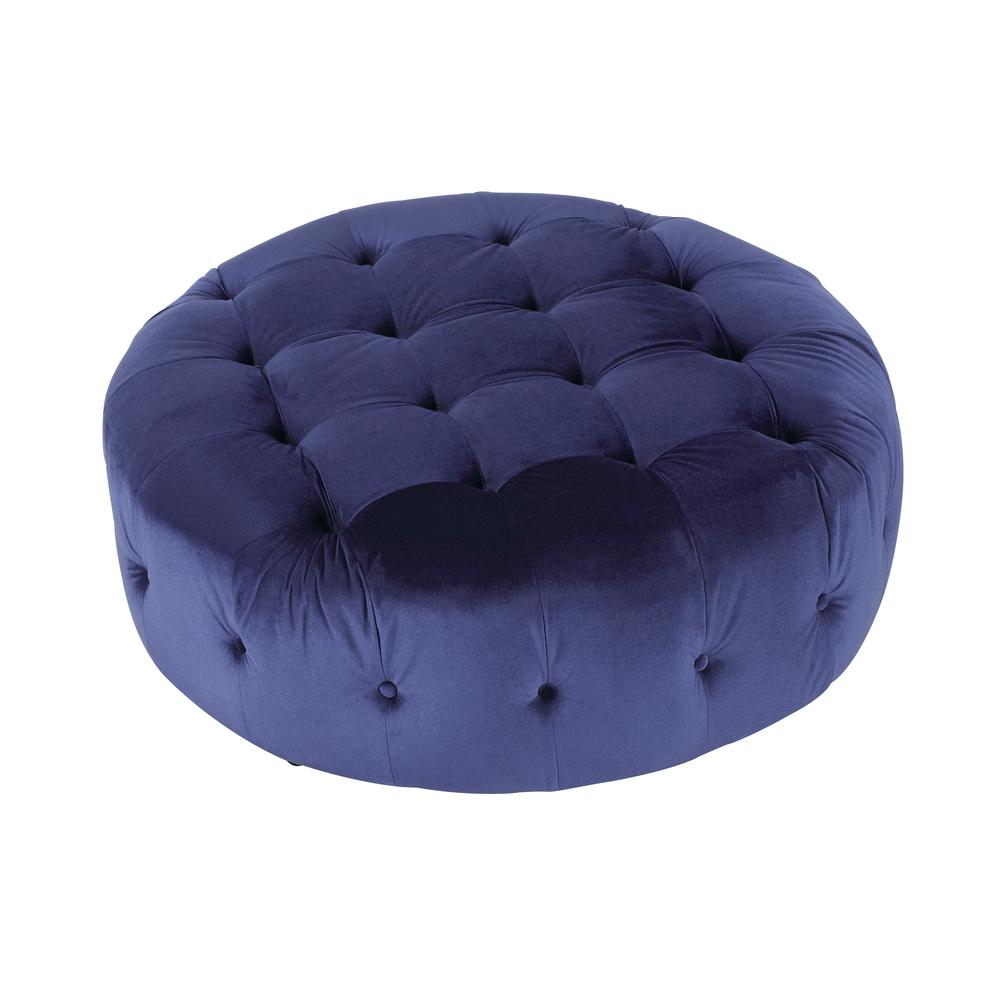 Jasper Small Round Ottoman In Navy Velvet. Picture 3