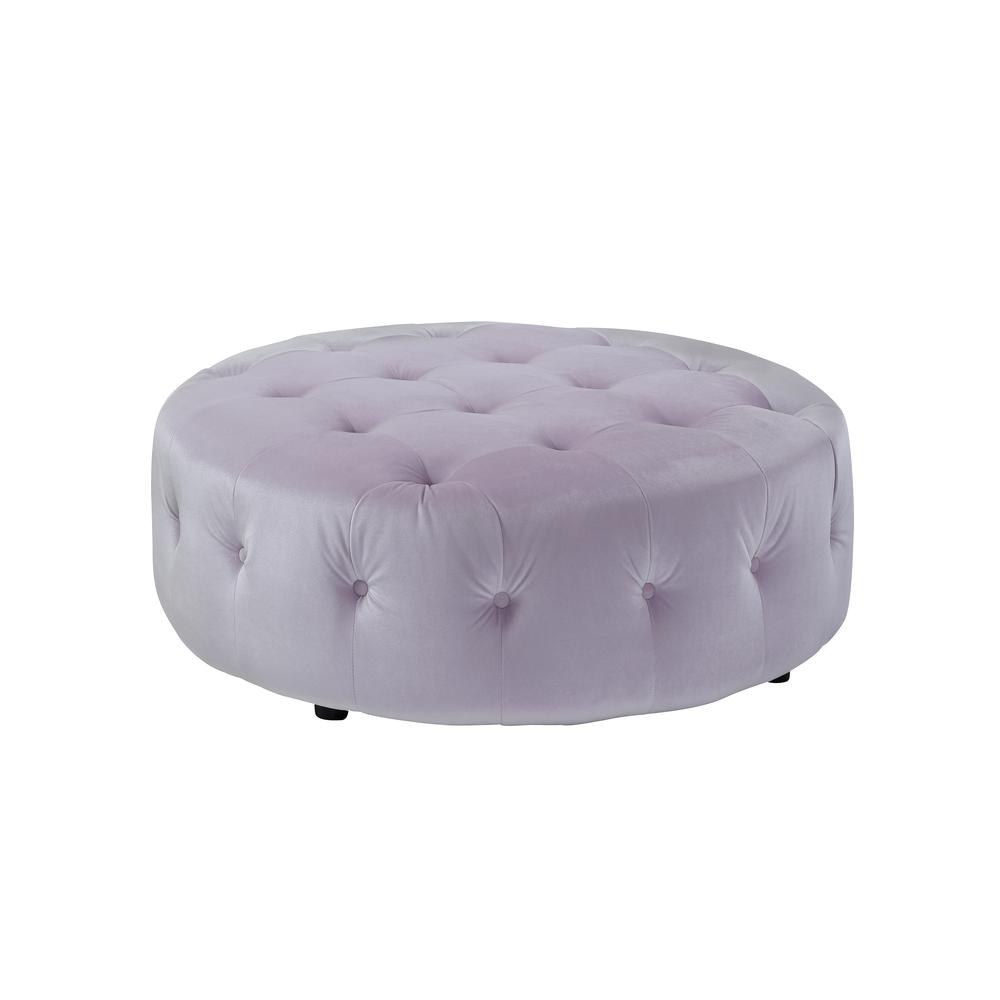 Jasper Small Round Ottoman In Pink Velvet. Picture 1