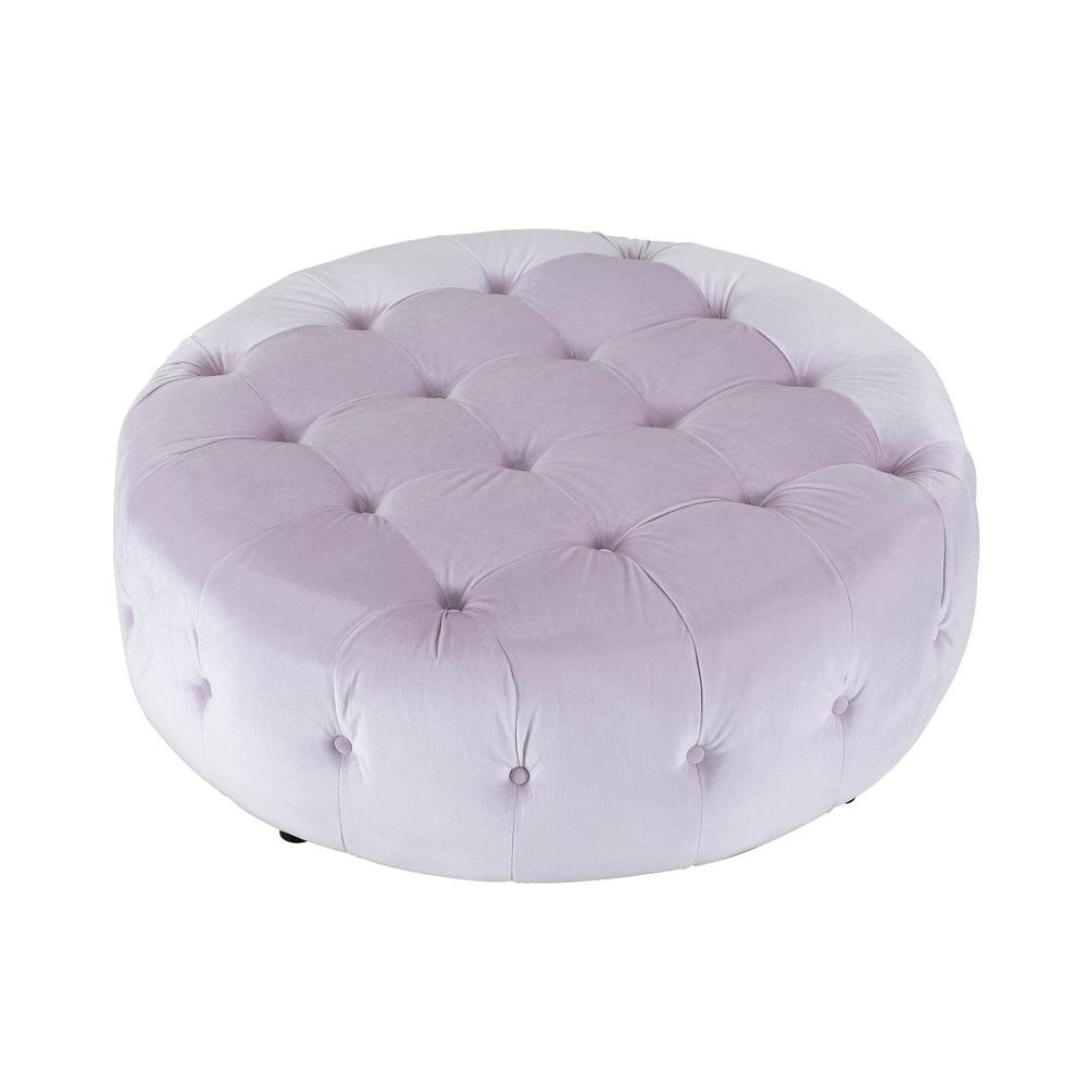 Jasper Small Round Ottoman In Pink Velvet. Picture 3
