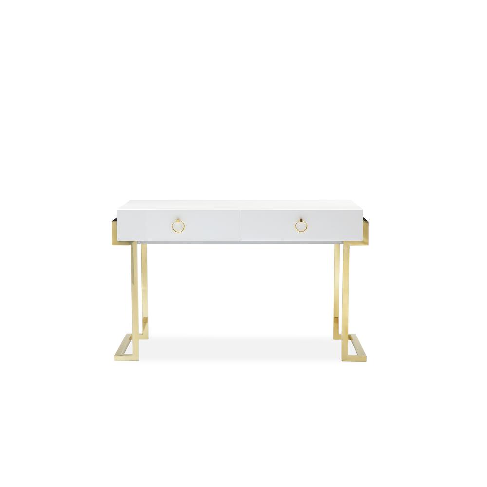 Julia Desk In Glossy White Lacquer And Gold. Picture 1