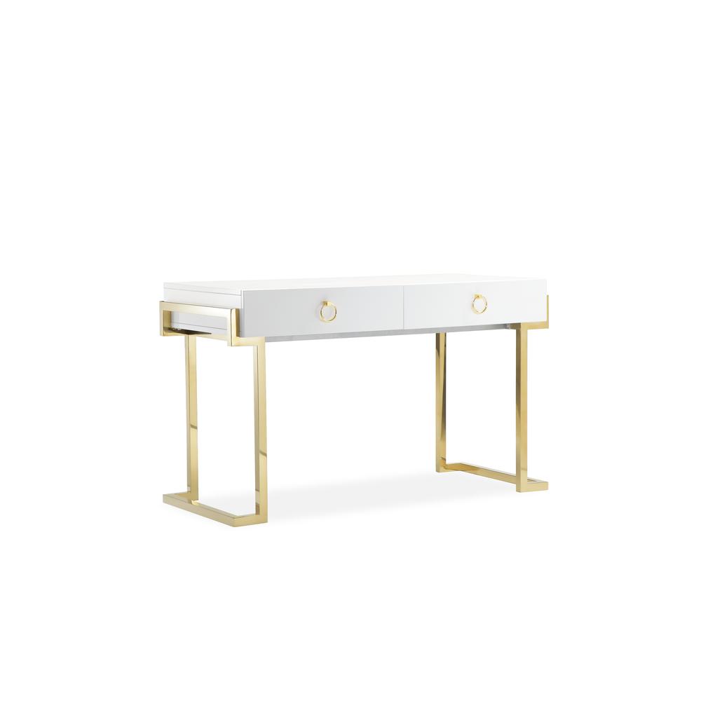 Julia Desk In Glossy White Lacquer And Gold. Picture 2