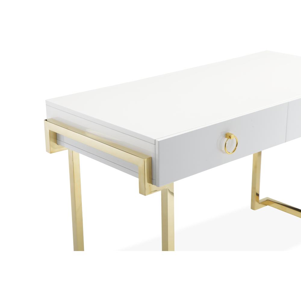 Julia Desk In Glossy White Lacquer And Gold. Picture 4