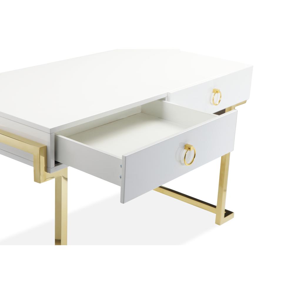 Julia Desk In Glossy White Lacquer And Gold. Picture 5