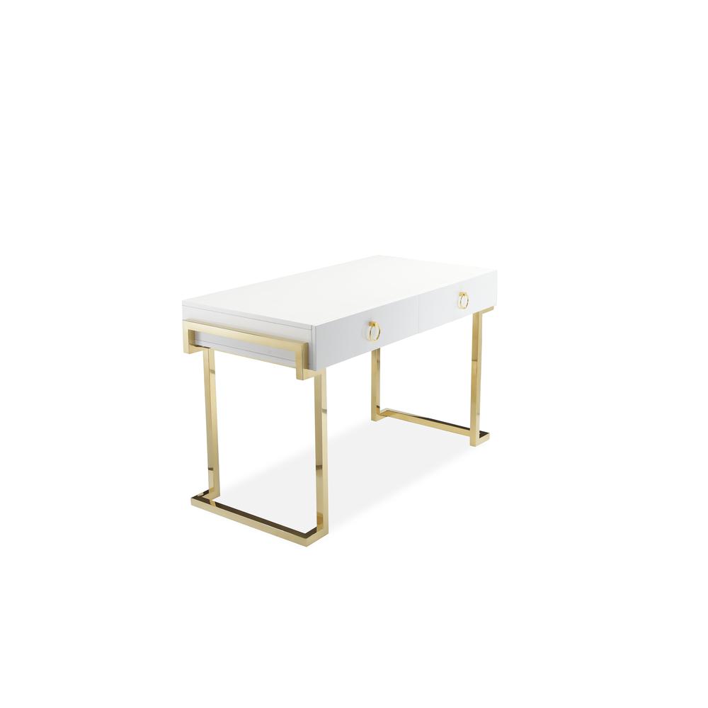 Julia Desk In Glossy White Lacquer And Gold. Picture 6