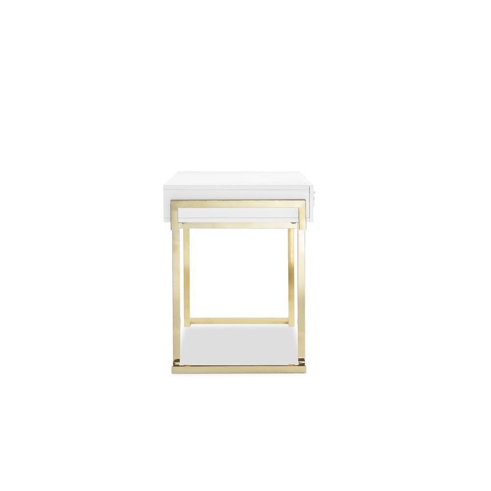 Julia Desk In Glossy White Lacquer And Gold. Picture 3