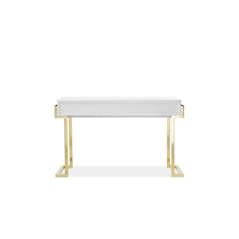Julia Desk In Glossy White Lacquer And Gold. Picture 7