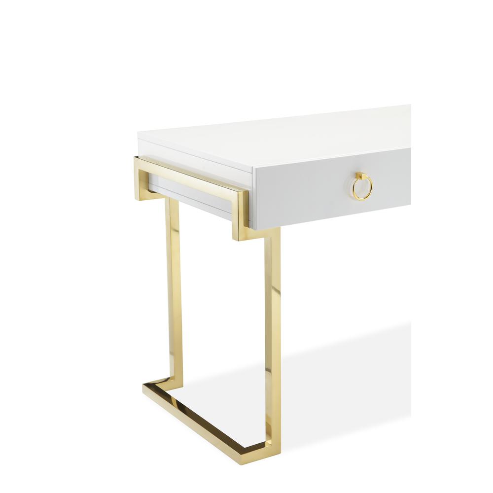 Julia Desk In Glossy White Lacquer And Gold. Picture 8