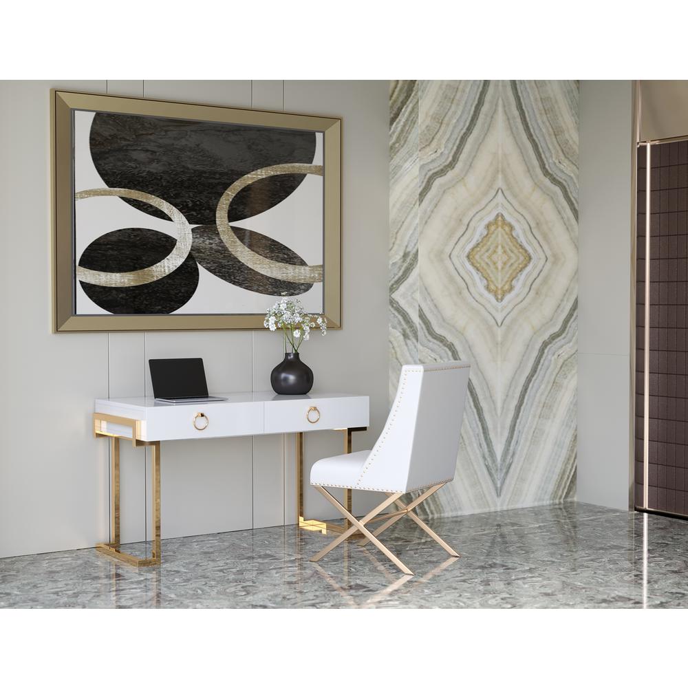 Julia Desk In Glossy White Lacquer And Gold. Picture 9
