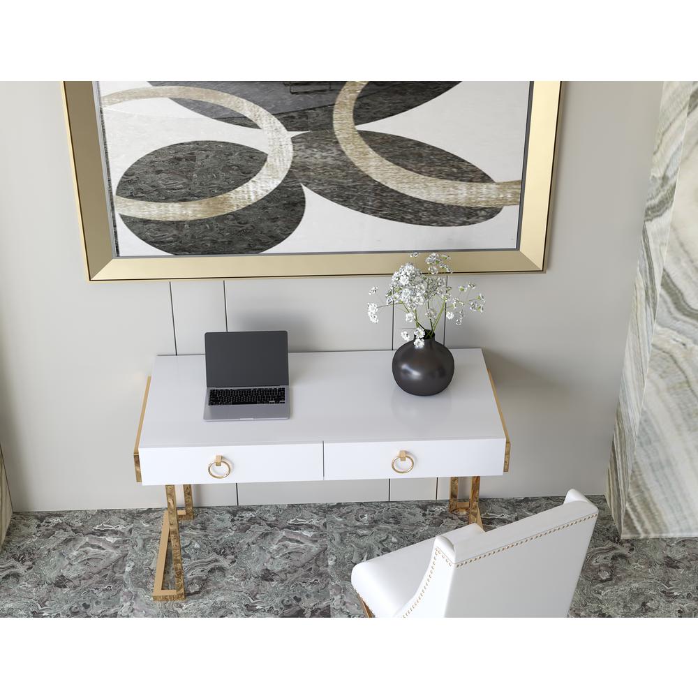 Julia Desk In Glossy White Lacquer And Gold. Picture 10