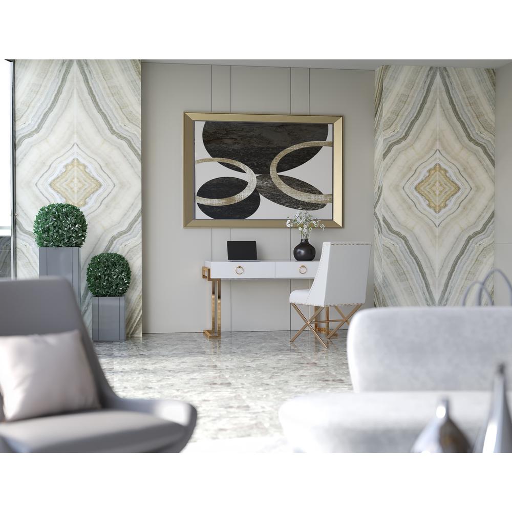 Julia Desk In Glossy White Lacquer And Gold. Picture 11