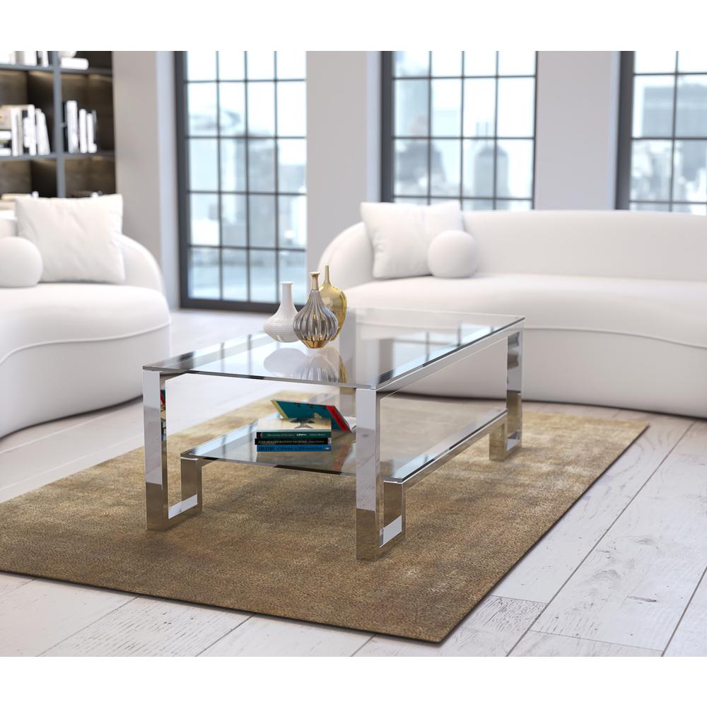 Laurence Coffee Table Long High Polish Steel. Picture 7