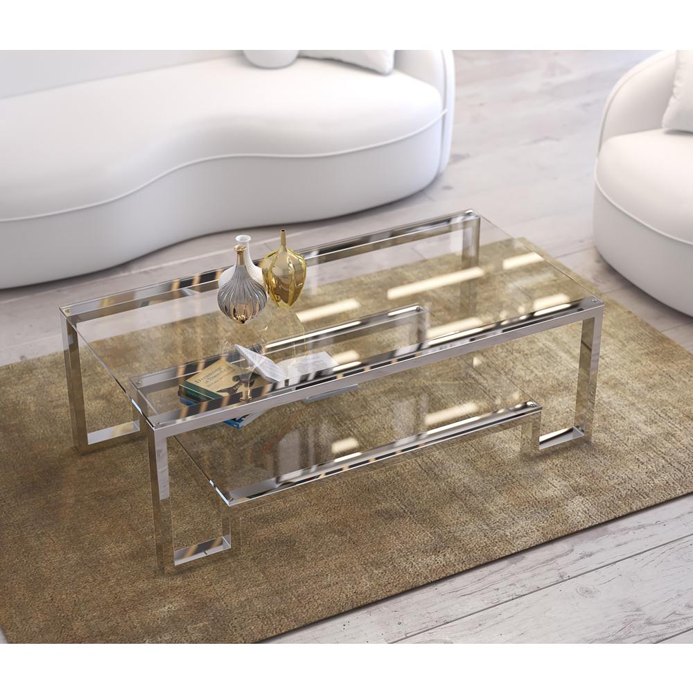 Laurence Coffee Table Long High Polish Steel. Picture 8