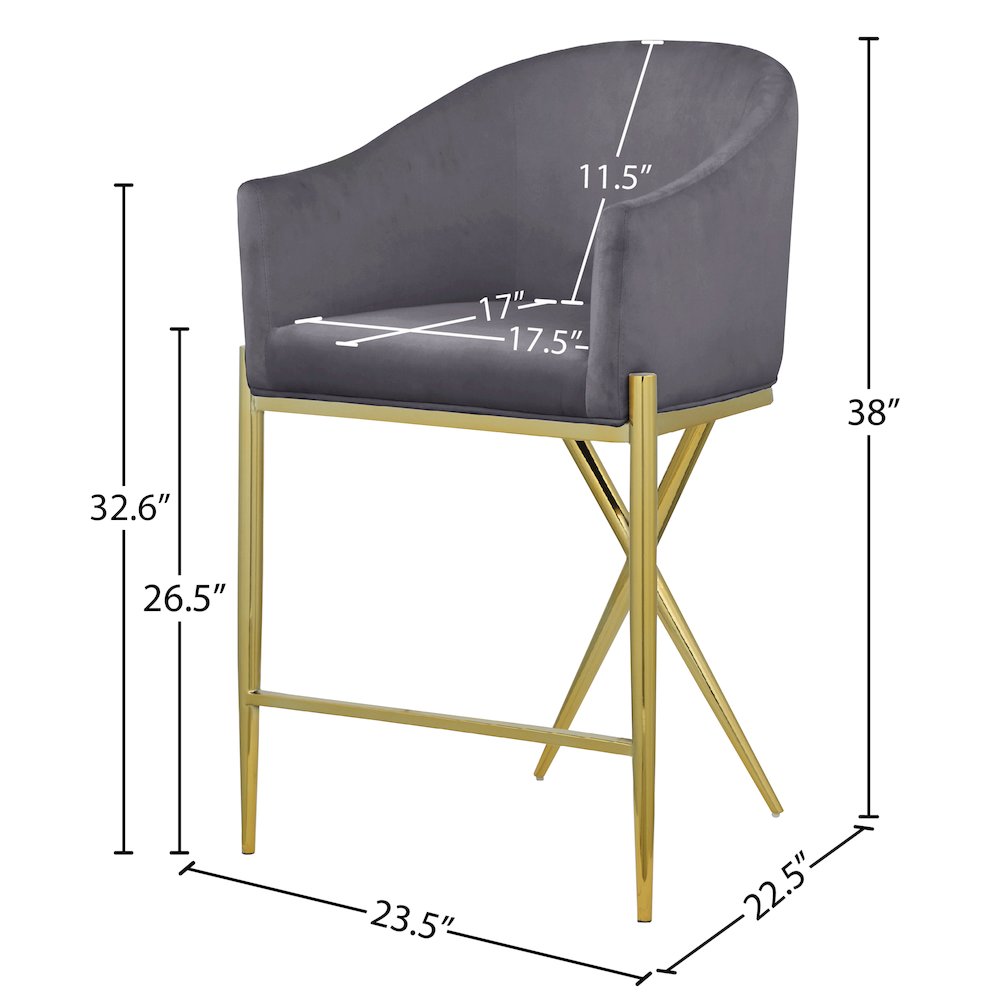 Xavier Grey Velvet Counter Stool. Picture 6