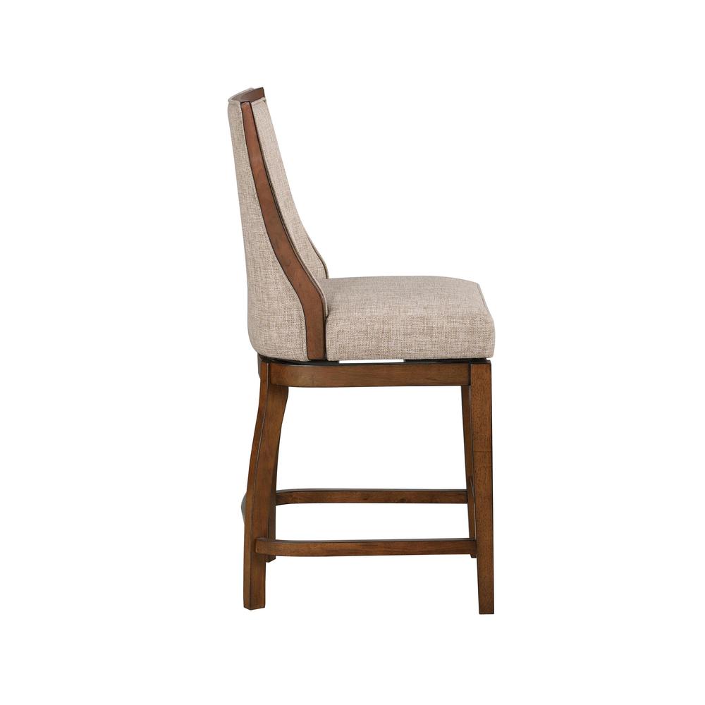 Katherine 40.74 in. Walnut High Back Wood Swivel Bar Stool with Fabric Seat. Picture 3