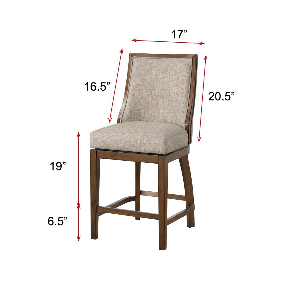 Katherine 40.74 in. Walnut High Back Wood Swivel Bar Stool with Fabric Seat. Picture 6