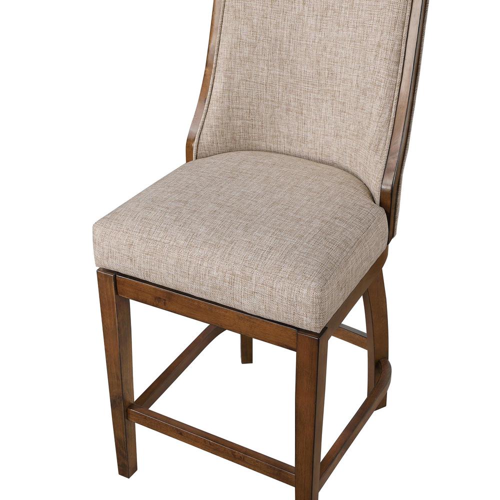 Katherine 40.74 in. Walnut High Back Wood Swivel Bar Stool with Fabric Seat. Picture 5