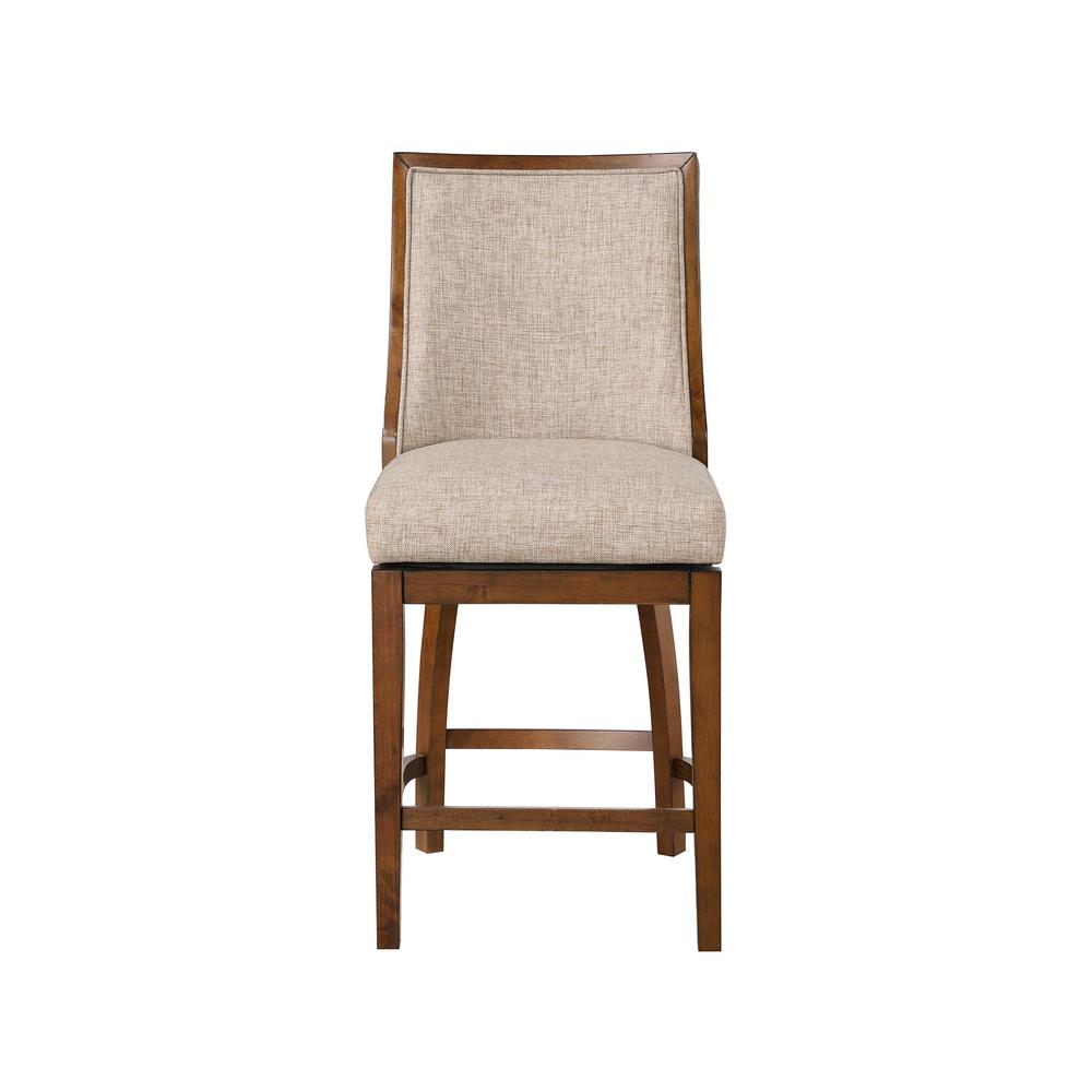 Katherine 40.74 in. Walnut High Back Wood Swivel Bar Stool with Fabric Seat. Picture 1