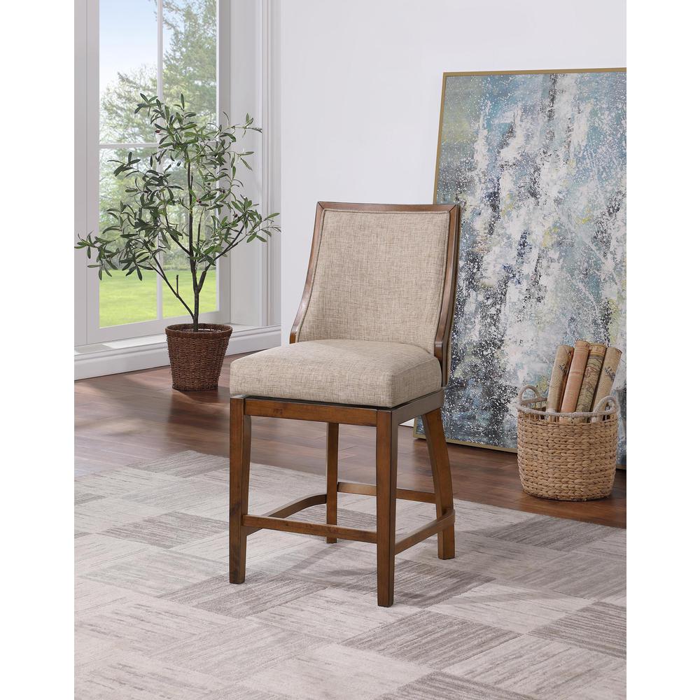 Katherine 40.74 in. Walnut High Back Wood Swivel Bar Stool with Fabric Seat. Picture 7