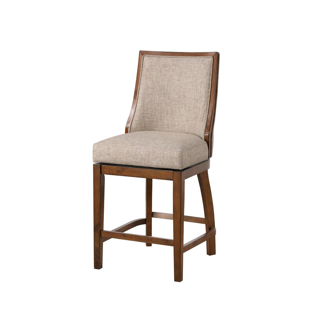 Katherine 40.74 in. Walnut High Back Wood Swivel Bar Stool with Fabric Seat. Picture 2
