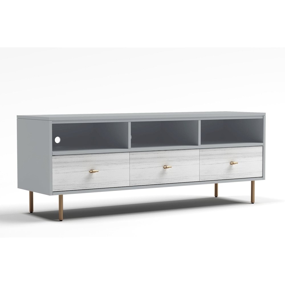 Glam Saige TV Console, Weathered White/Gray. Picture 1