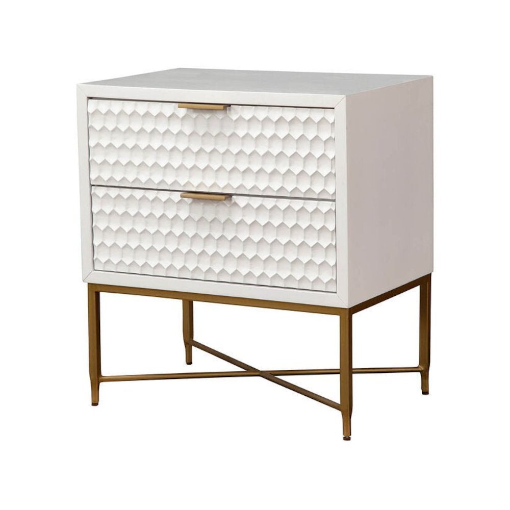 Contemporary White Pearl Nightstand, White. Picture 1