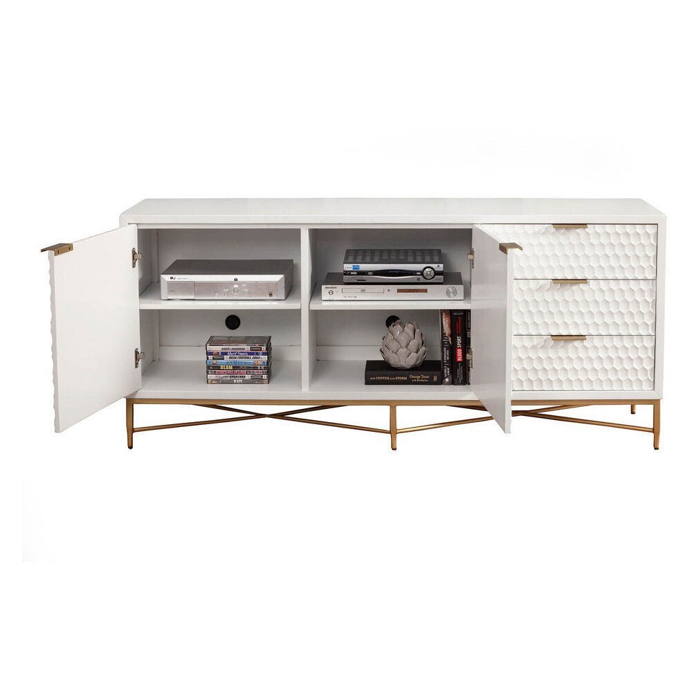 Contemporary White Pearl TV Console, White. Picture 3