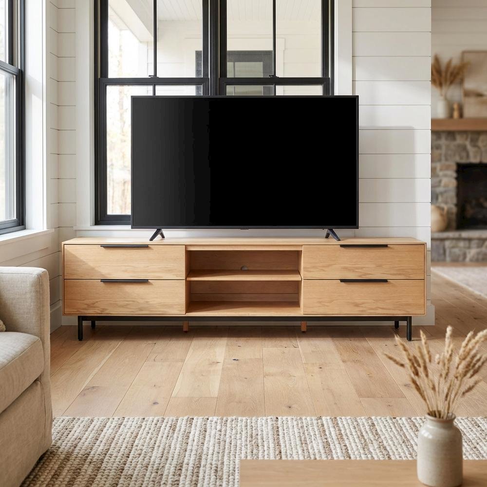Light Oak Modern TV Console with Sleek Design and Ample Storage. Picture 2