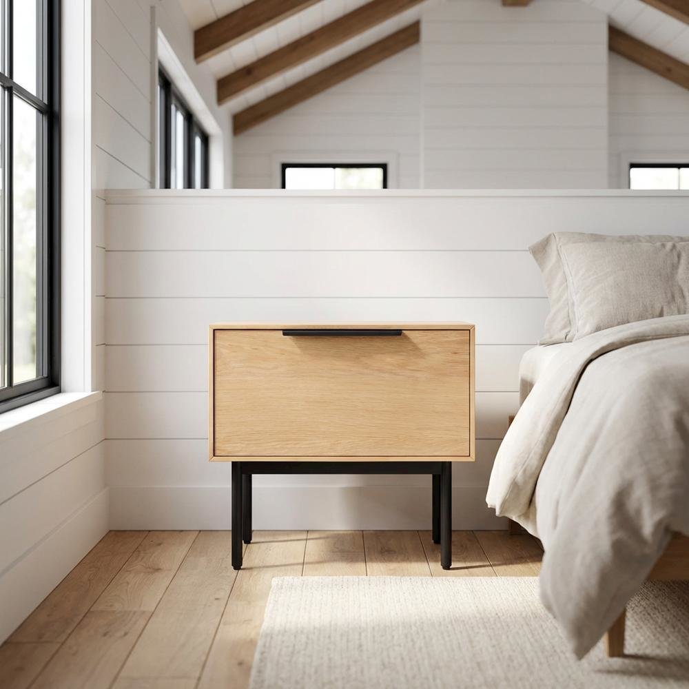 Modern Light Oak Nightstand with Natural Wood Finish. Picture 2