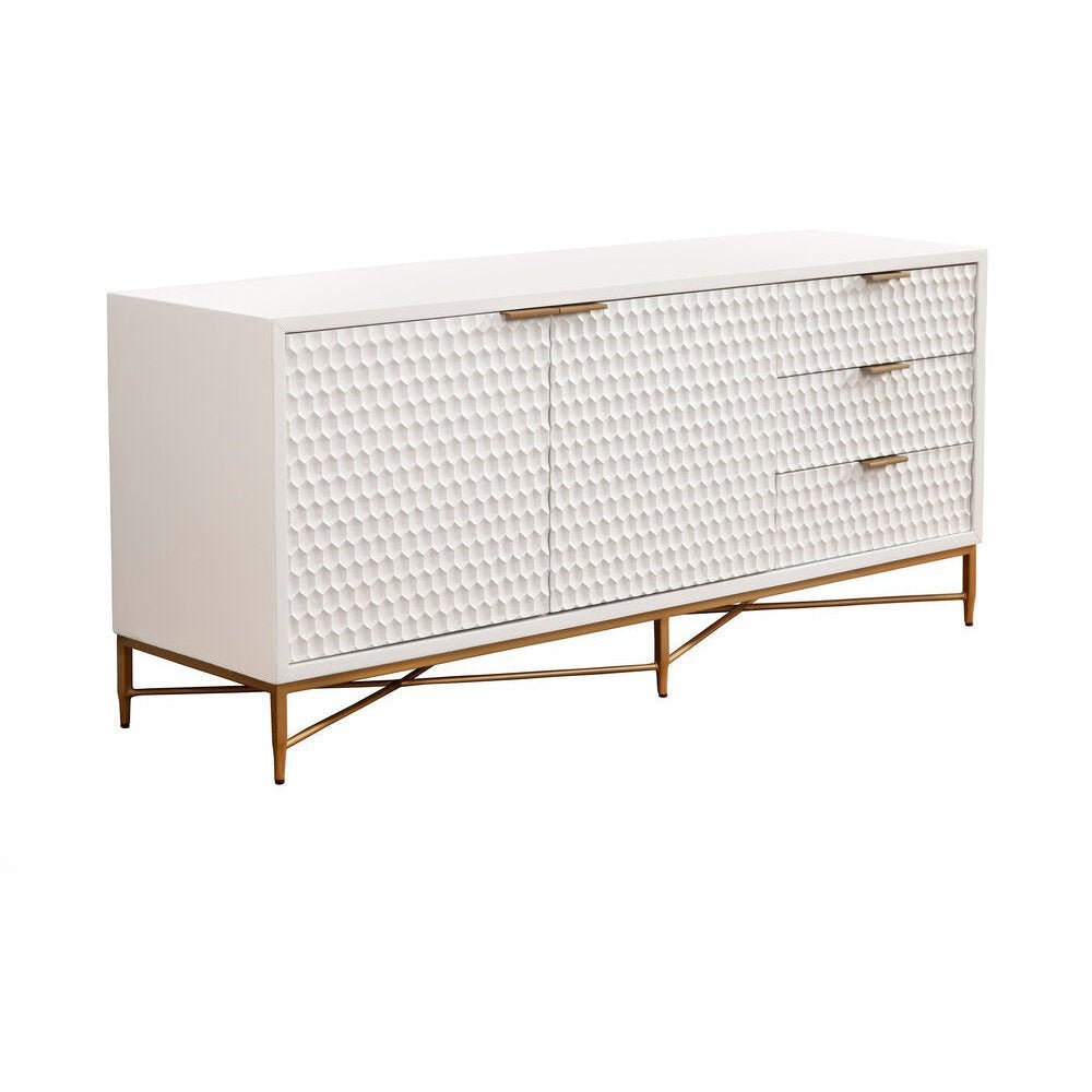 Contemporary White Pearl TV Console, White. Picture 1