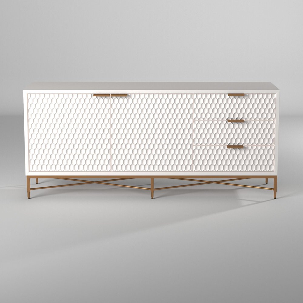 Contemporary White Pearl TV Console, White. Picture 6