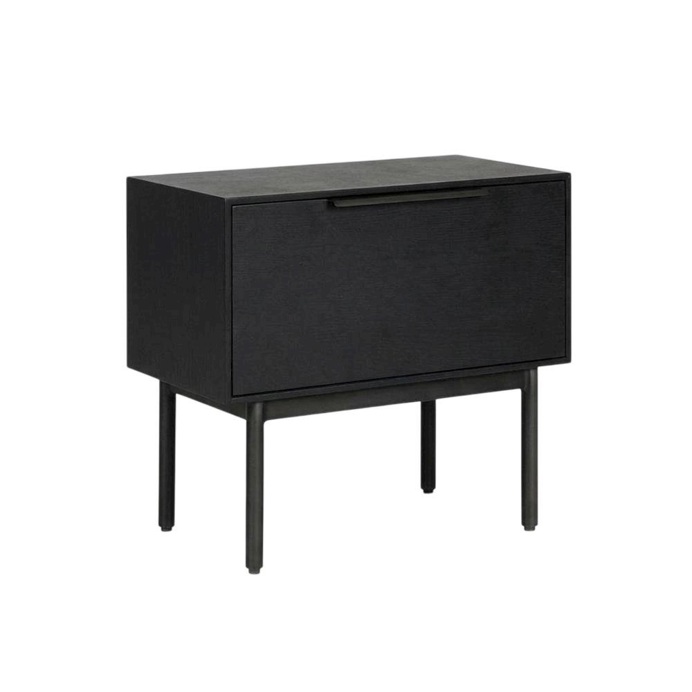 Black modern nightstand with mahogany wood veneer and spacious drawer. Picture 1