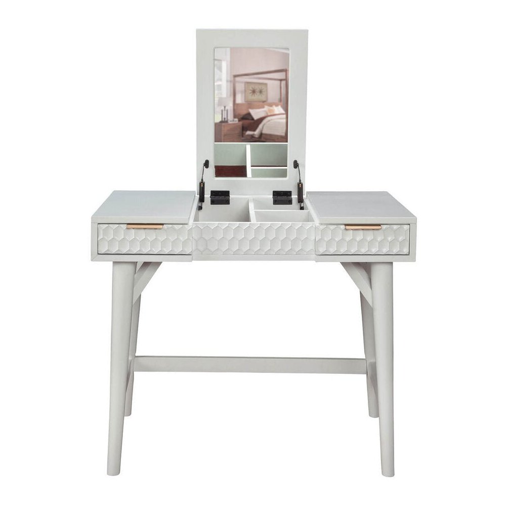 Contemporary White Pearl Bedroom Vanity, White. Picture 3