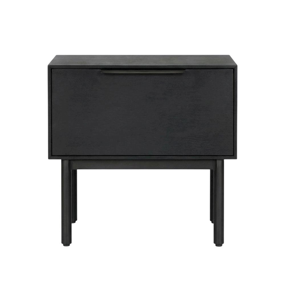 Black modern nightstand with mahogany wood veneer and spacious drawer. Picture 4