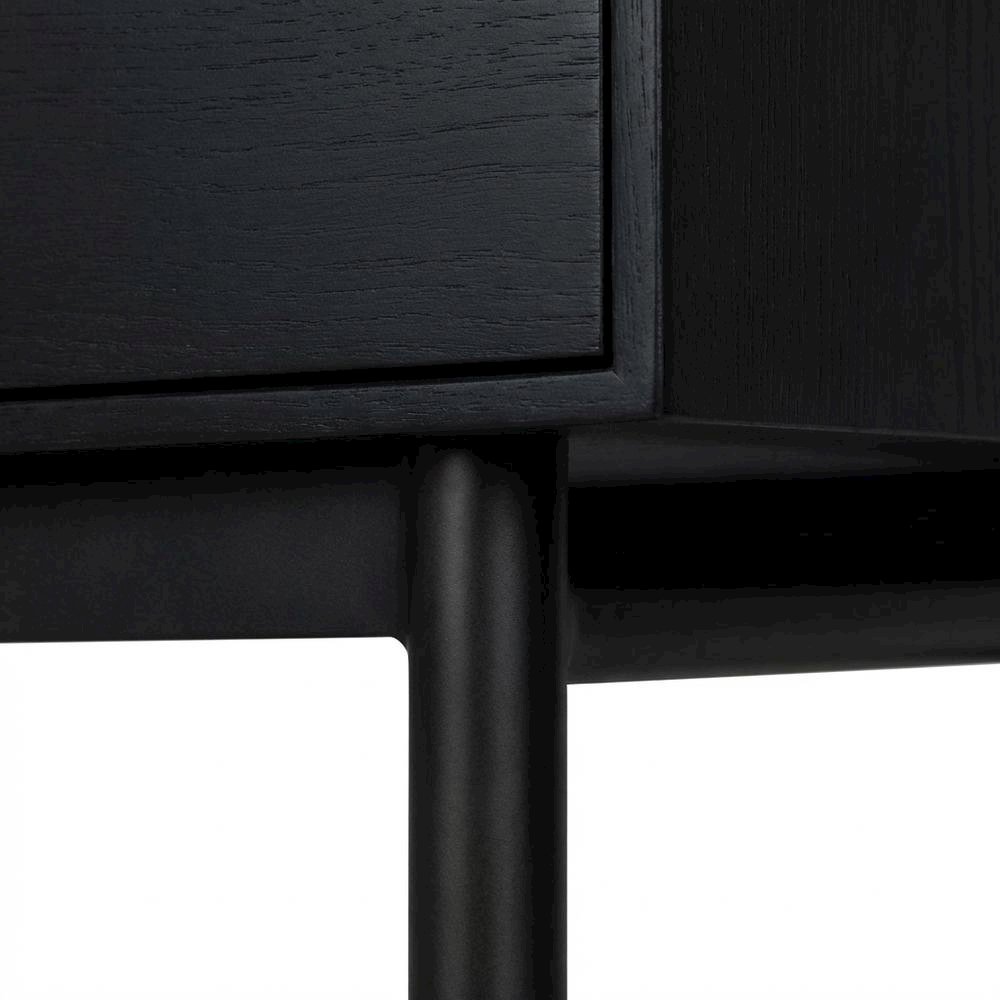 Black modern nightstand with mahogany wood veneer and spacious drawer. Picture 6