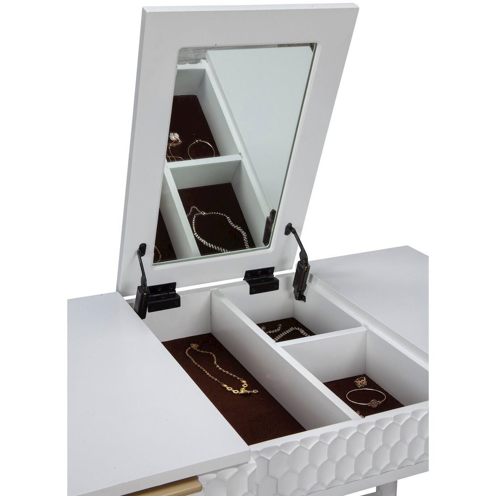 Contemporary White Pearl Bedroom Vanity, White. Picture 8