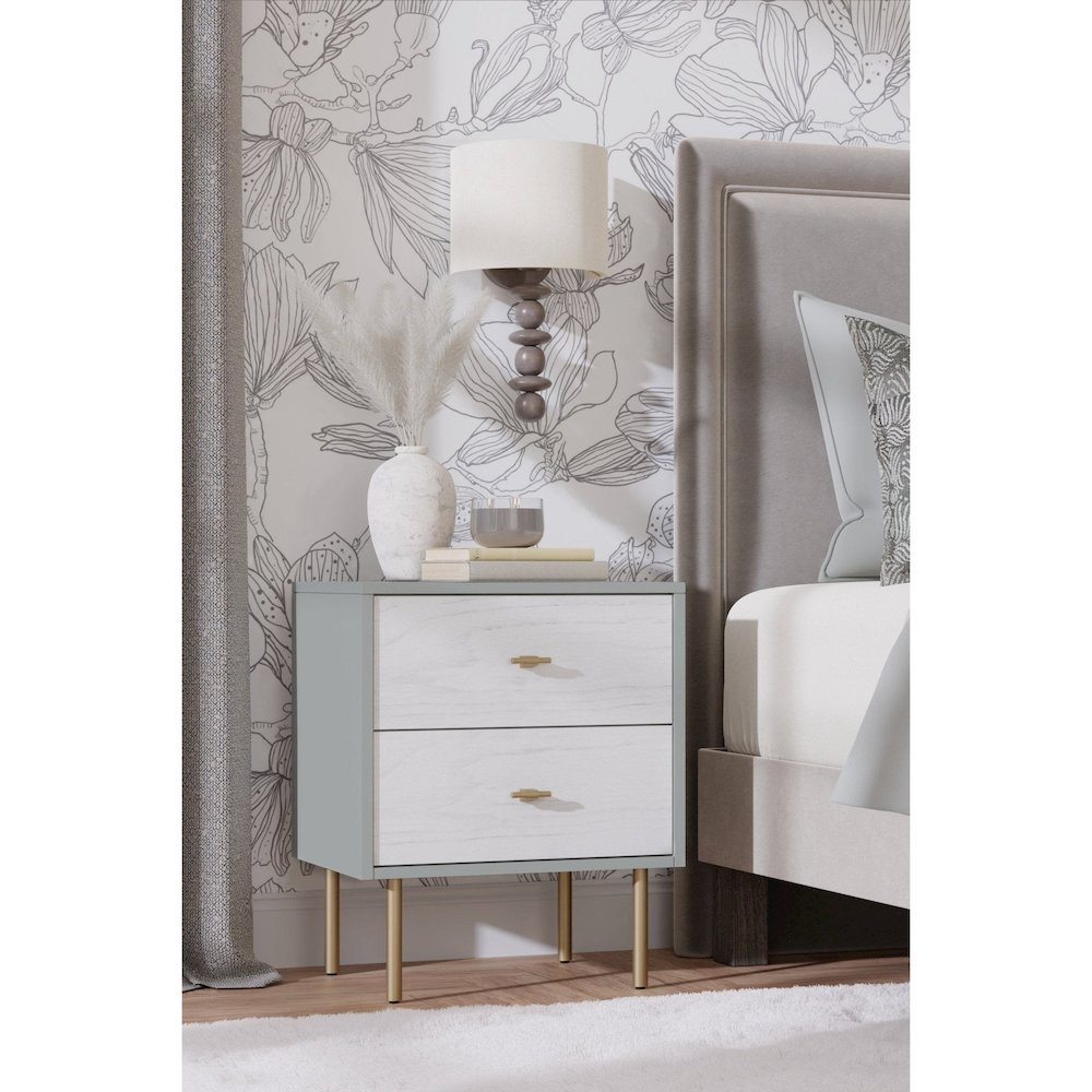 Glam Saige Nightstand, Weathered White/Gray. Picture 2