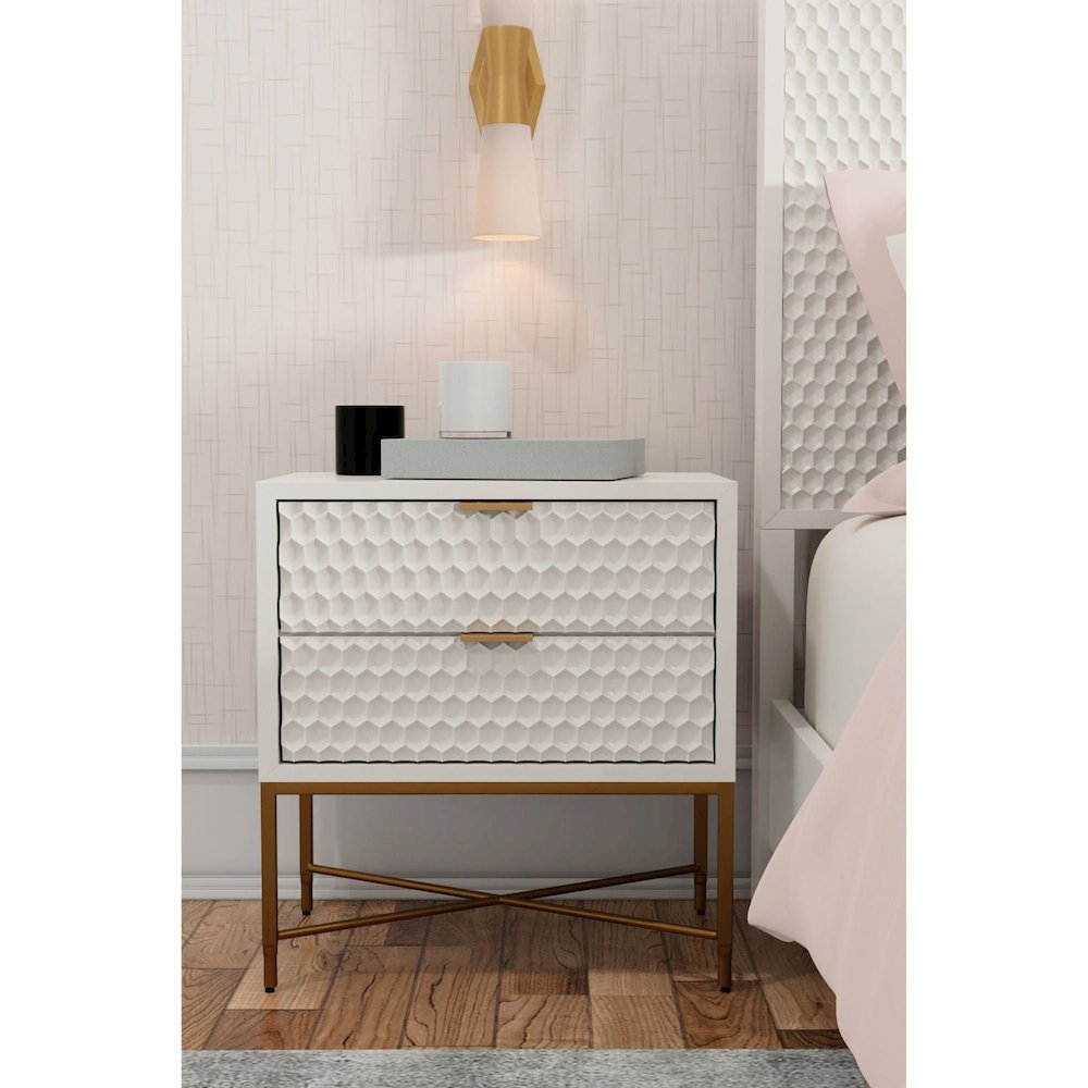 Contemporary White Pearl Nightstand, White. Picture 2