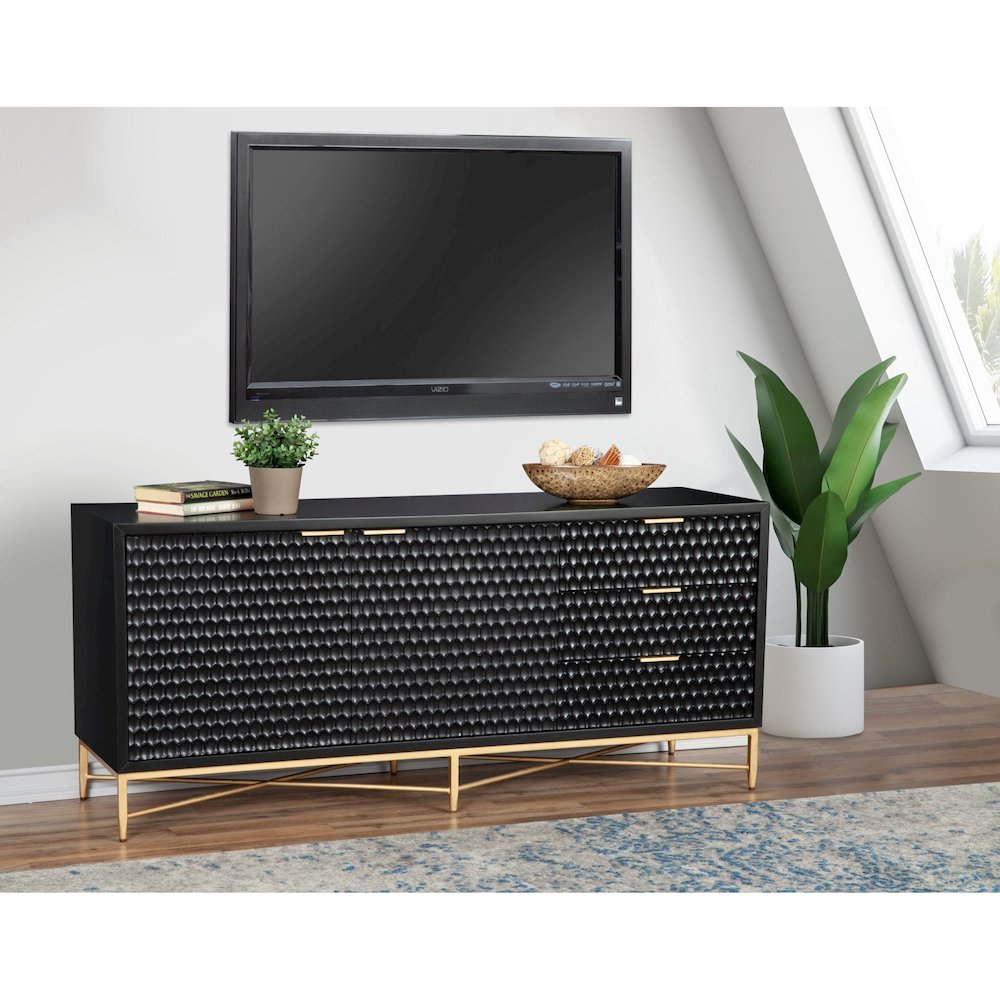 Contemporary Black Pearl TV Console, Black. Picture 4
