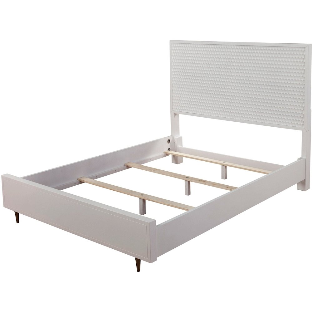 Contemporary White Pearl Standard King Panel Bed, White. Picture 1