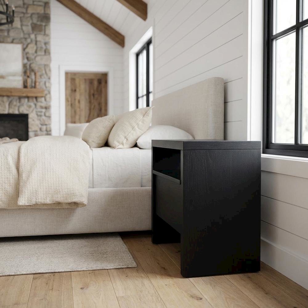 Contemporary Black Nightstand with Mahogany Solid & Oak Veneer Finish. Picture 2