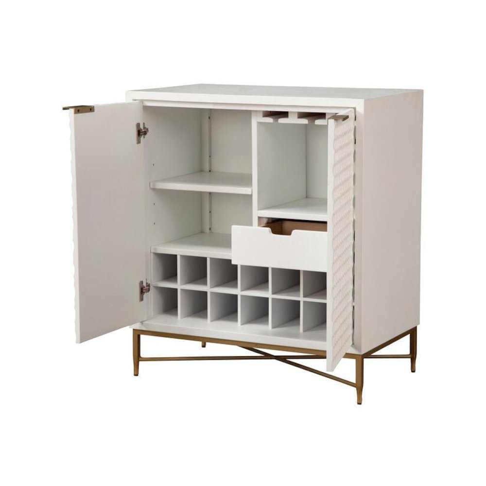 Contemporary White Pearl Bar Cabinet, White. Picture 6