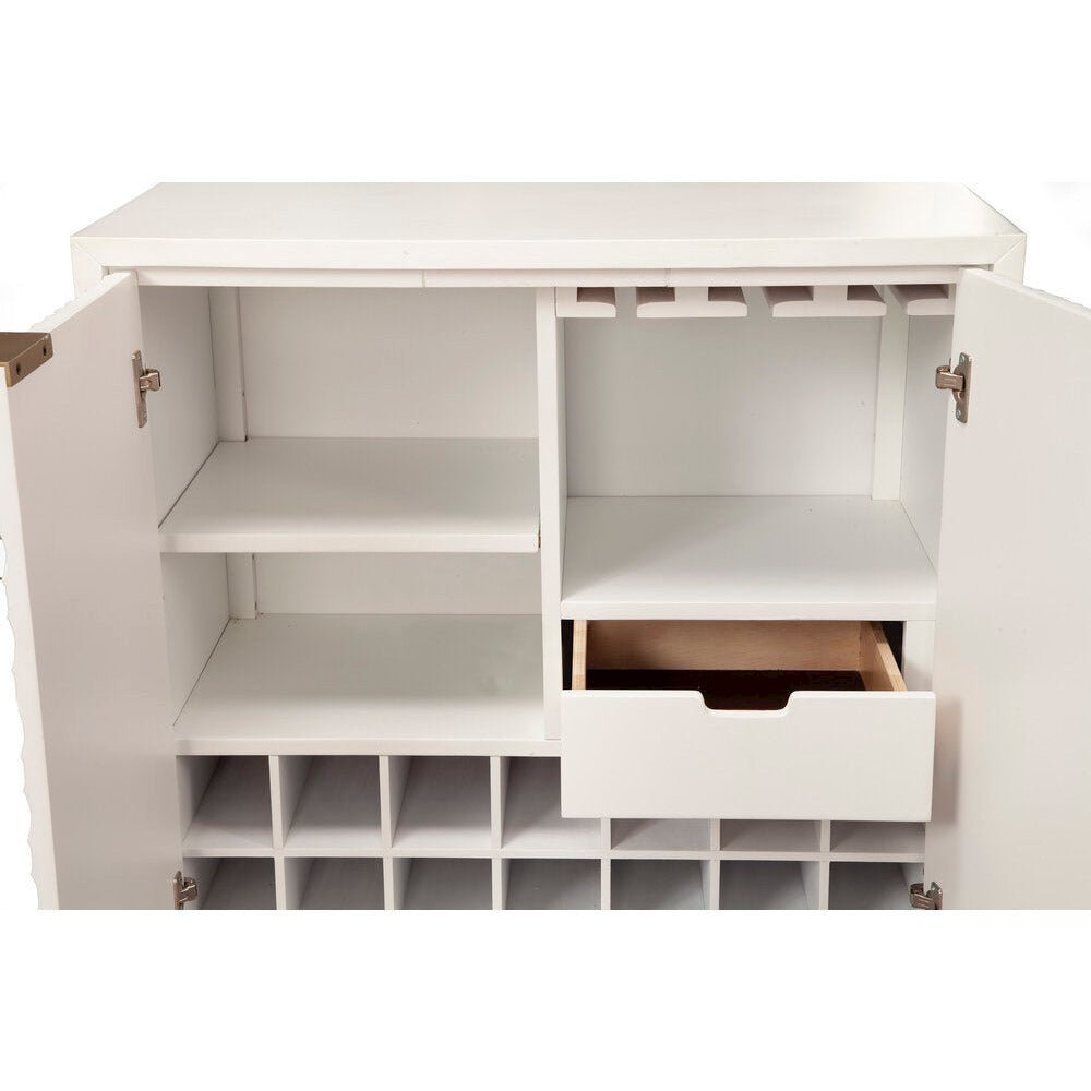 Contemporary White Pearl Bar Cabinet, White. Picture 7
