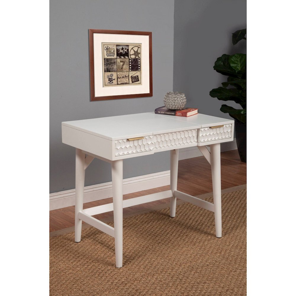 Contemporary White Pearl Bedroom Vanity, White. Picture 2