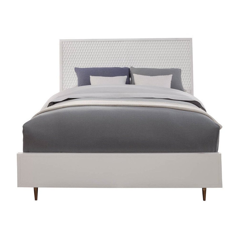 Contemporary White Pearl Queen Panel Bed, White. Picture 3