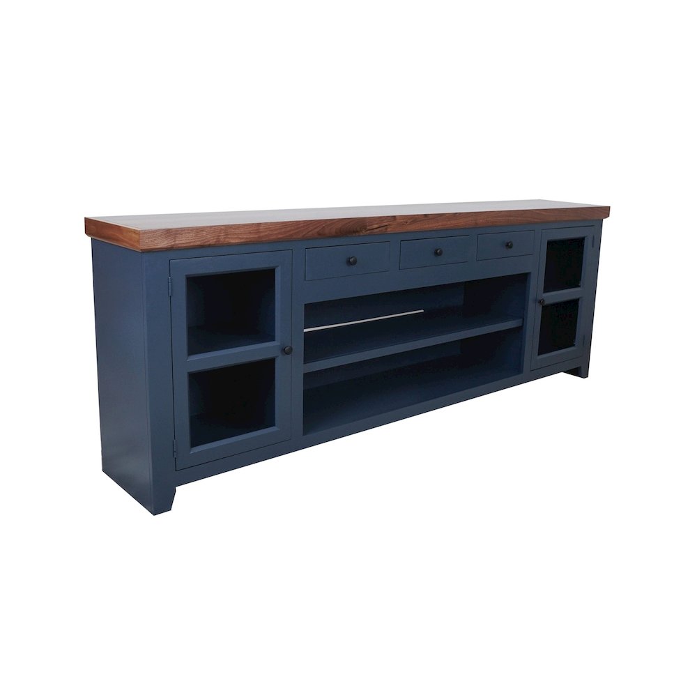 Transitional Harbor Bay TV Console, Midnight Blue with Walnut Top. Picture 3
