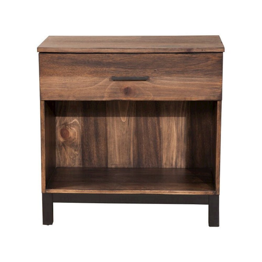 Rustic Pine Nightstand in Two Tone Brown Finish. Picture 1