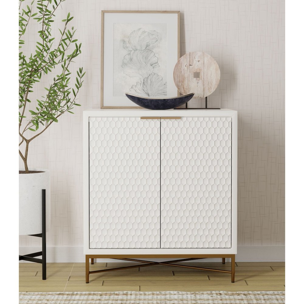 Contemporary White Pearl Bar Cabinet, White. Picture 2
