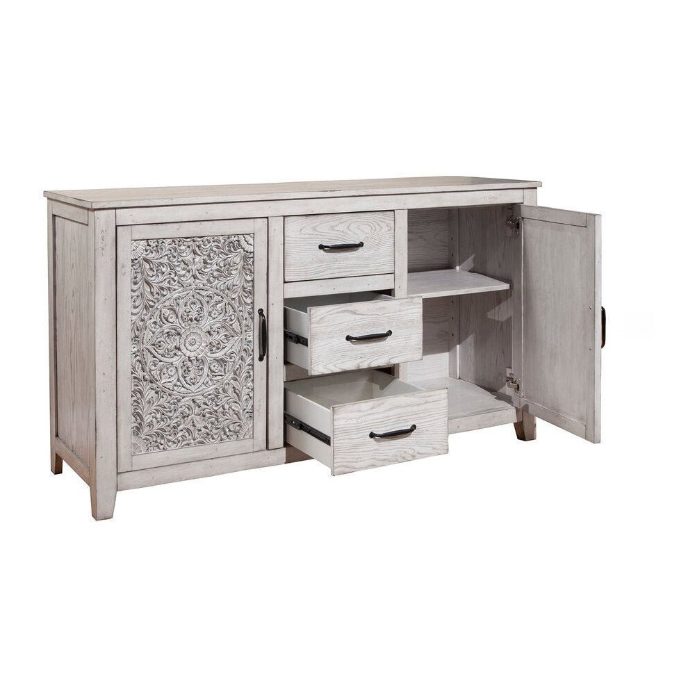 Traditional Aria Dresser with Cabinets & Drawers, Gray. Picture 3
