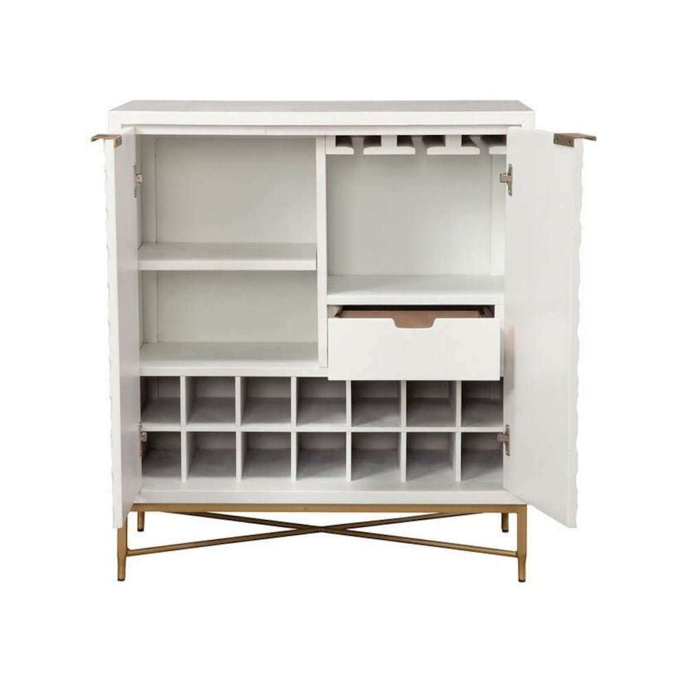 Contemporary White Pearl Bar Cabinet, White. Picture 5