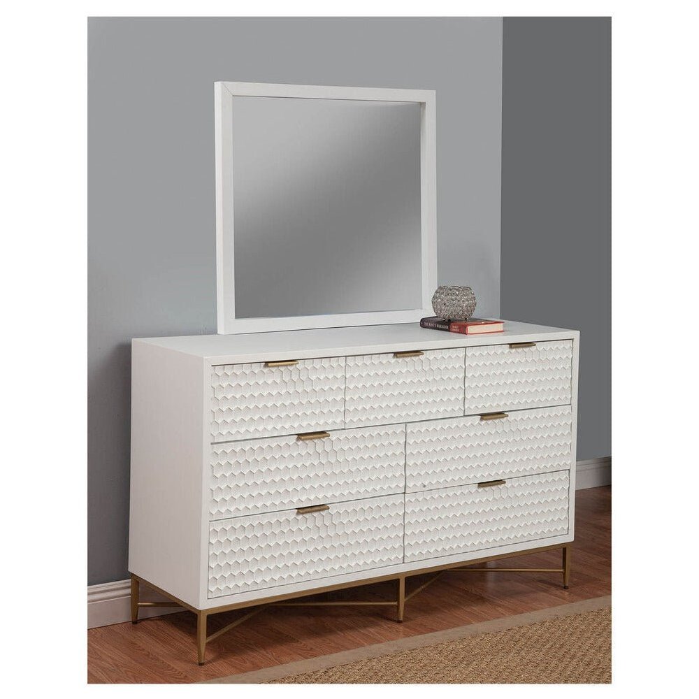 Contemporary White Pearl Mirror, White. Picture 1